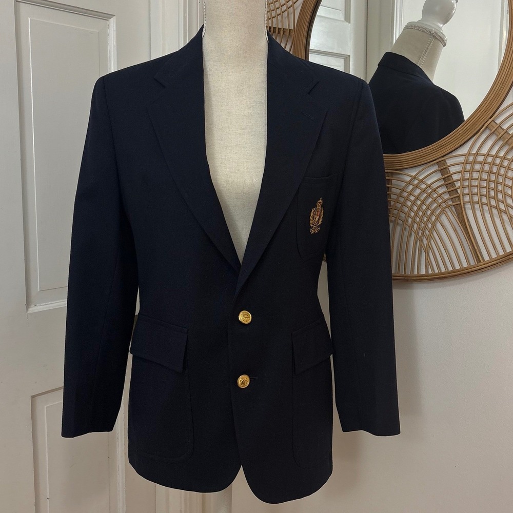 VTG Polo Ralph Lauren Crest Blazer Sz 10 Navy Gold Crest Old Money Prep READ